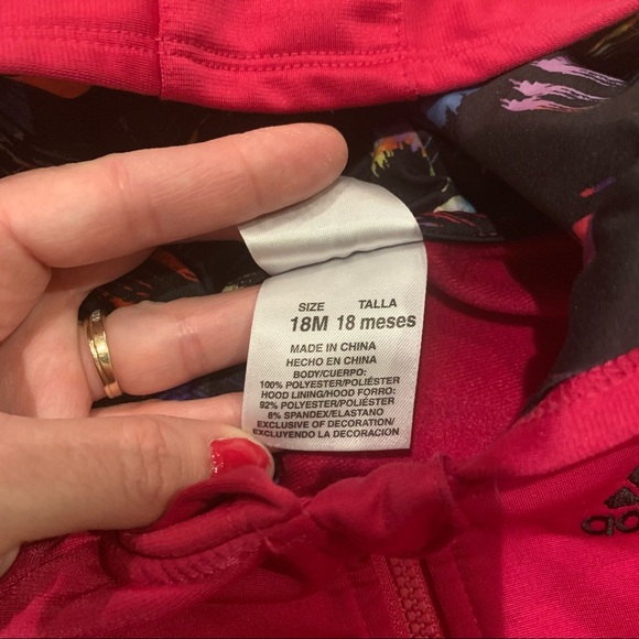 ADIDAS Baby Girl Warm up Jacket Size 18 M Full Zip Pockets Pink 3 Stripe - Picture 2 of 4